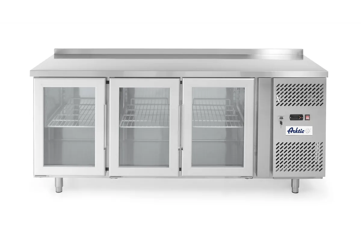 Stół chłodniczy 3-drzwiowy, przeszklony, z agregatem bocznym, 420L, 230V/400W, 1795x700x850mm Arktic 233436