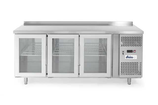 Stół chłodniczy 3-drzwiowy, przeszklony, z agregatem bocznym, 420L, 230V/400W, 1795x700x850mm Arktic 233436