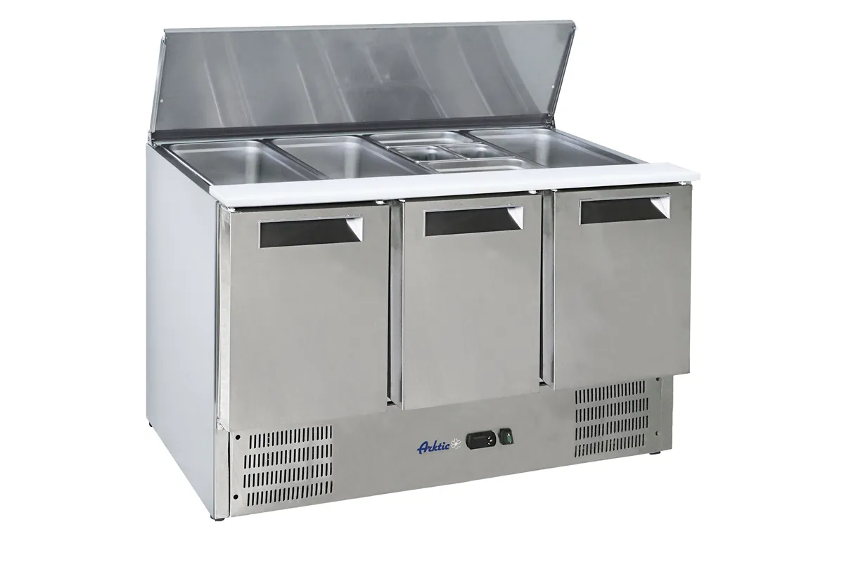 Stół chłodniczy sałatkowy 3-drzwiowy z pokrywą uchylną, 368L, 230V/155W, 1365x700x860mm Arktic 236178