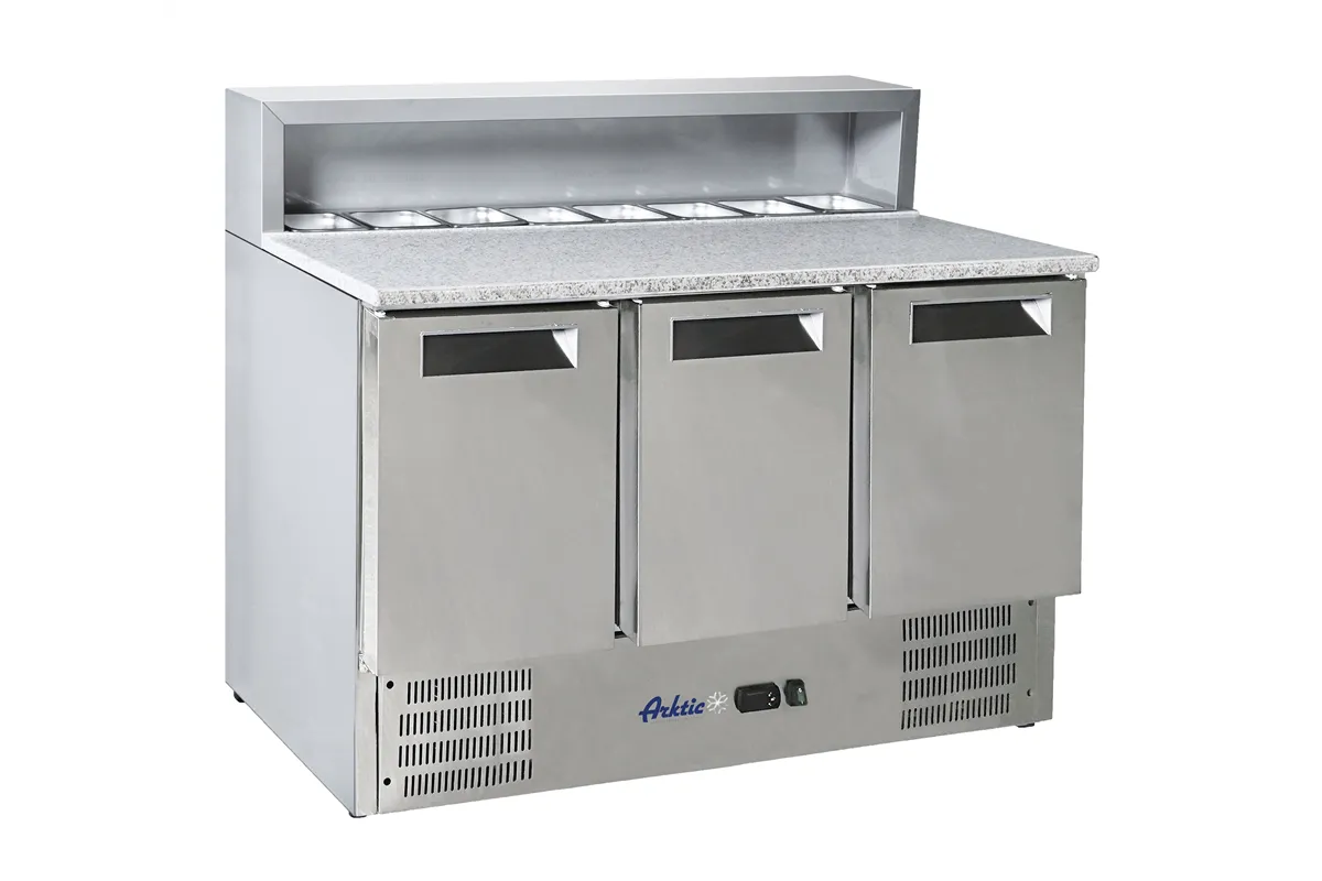 Stół chłodniczy 3-drzwiowy z nadstawą i blatem granitowym, 1365x700x1070mm Arktic 236215