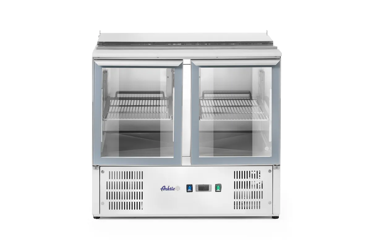 Stół chłodniczy 2-drzwiowy przeszklony z pokrywą uchylną, 247L, 230V/145W, 900x700x860mm Arktic 236246