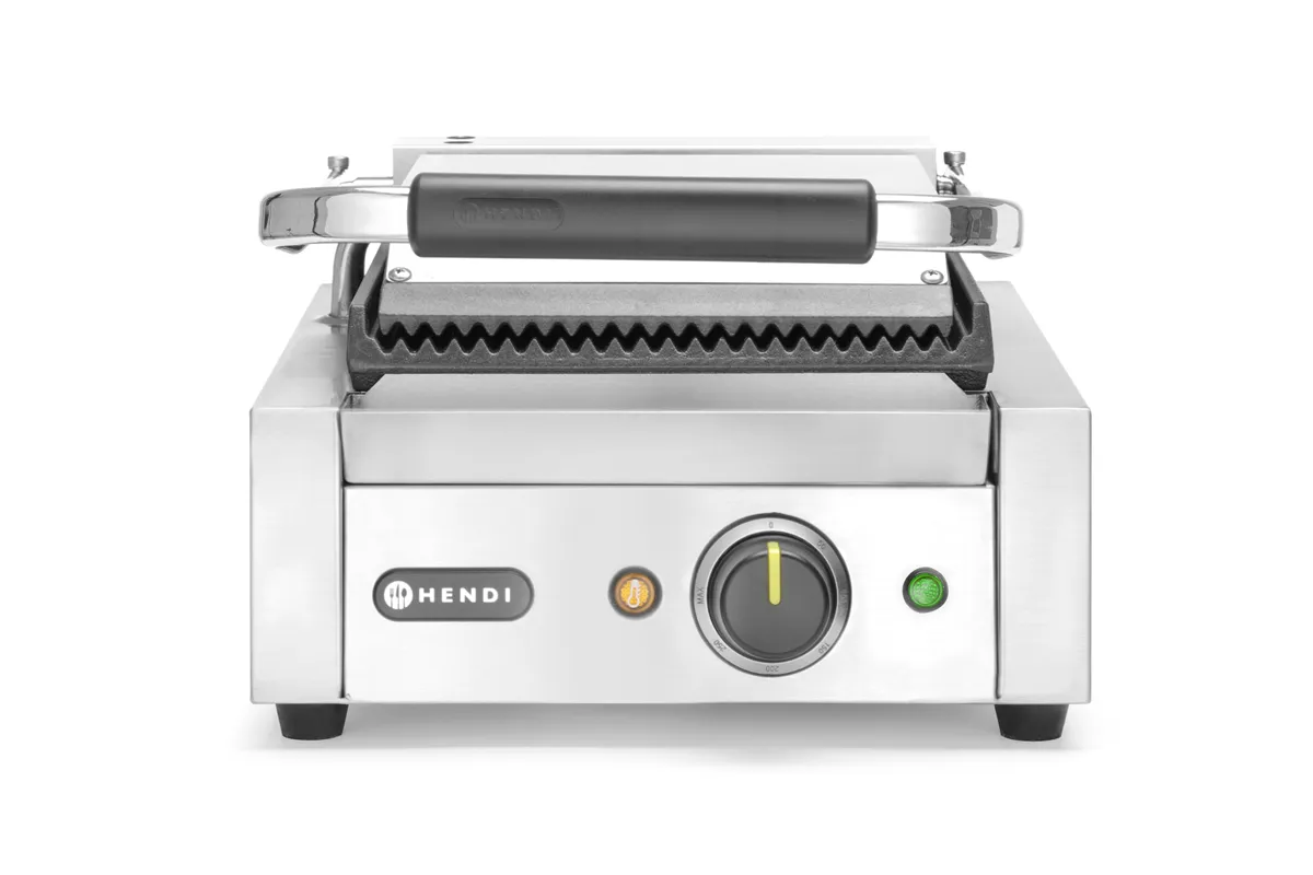 Grill kontaktowy pojedynczy, góra i dół ryflowane, 230V/1800W, 310x375x216mm Hendi 263501