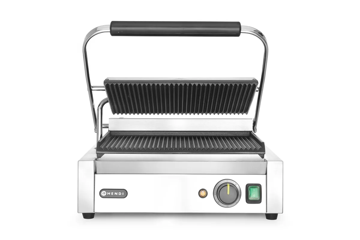 Grill kontaktowy Panini, góra i dół ryflowane, 230V/2200W, 430x375x216mm Hendi 263655