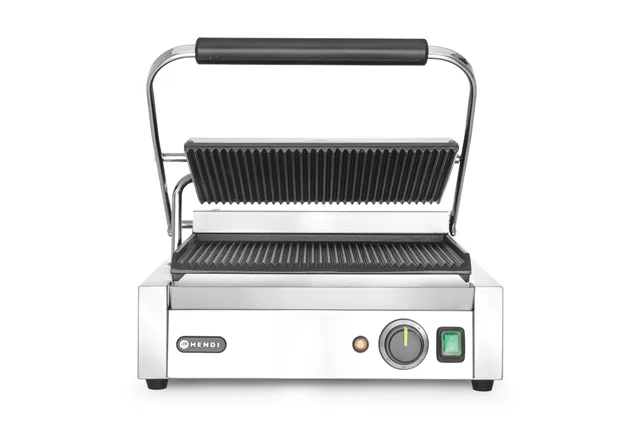 Grill kontaktowy Panini, góra i dół ryflowane, 230V/2200W, 430x375x216mm Hendi 263655