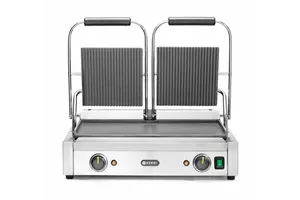 Grill kontaktowy podwójny, góra ryflowana , dół gładki, 230V/3600W, 570x375x216mm Hendi 263808