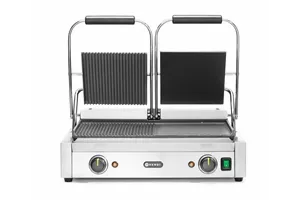 Grill kontaktowy podwójny, 1/2 gładka, 1/2 ryflowana, 230V/3600W, 570x375x216mm Hendi 263907