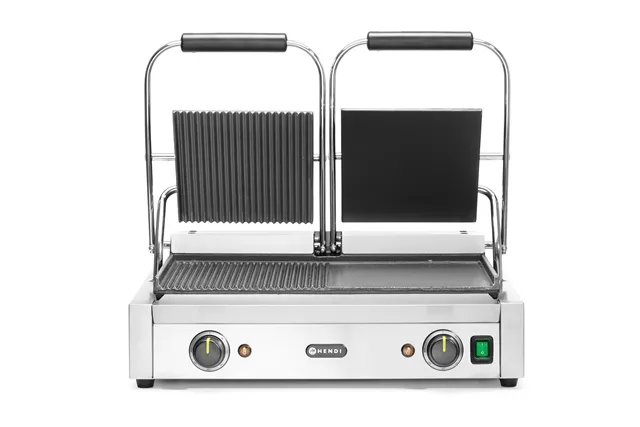Grill kontaktowy podwójny, 1/2 gładka, 1/2 ryflowana, 230V/3600W, 570x375x216mm Hendi 263907
