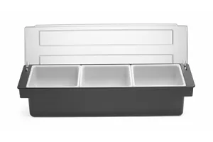 Pojemnik barmański na dodatki do drinków - 3 wkłady, czarny, 480x150x100mm BarUp 552018