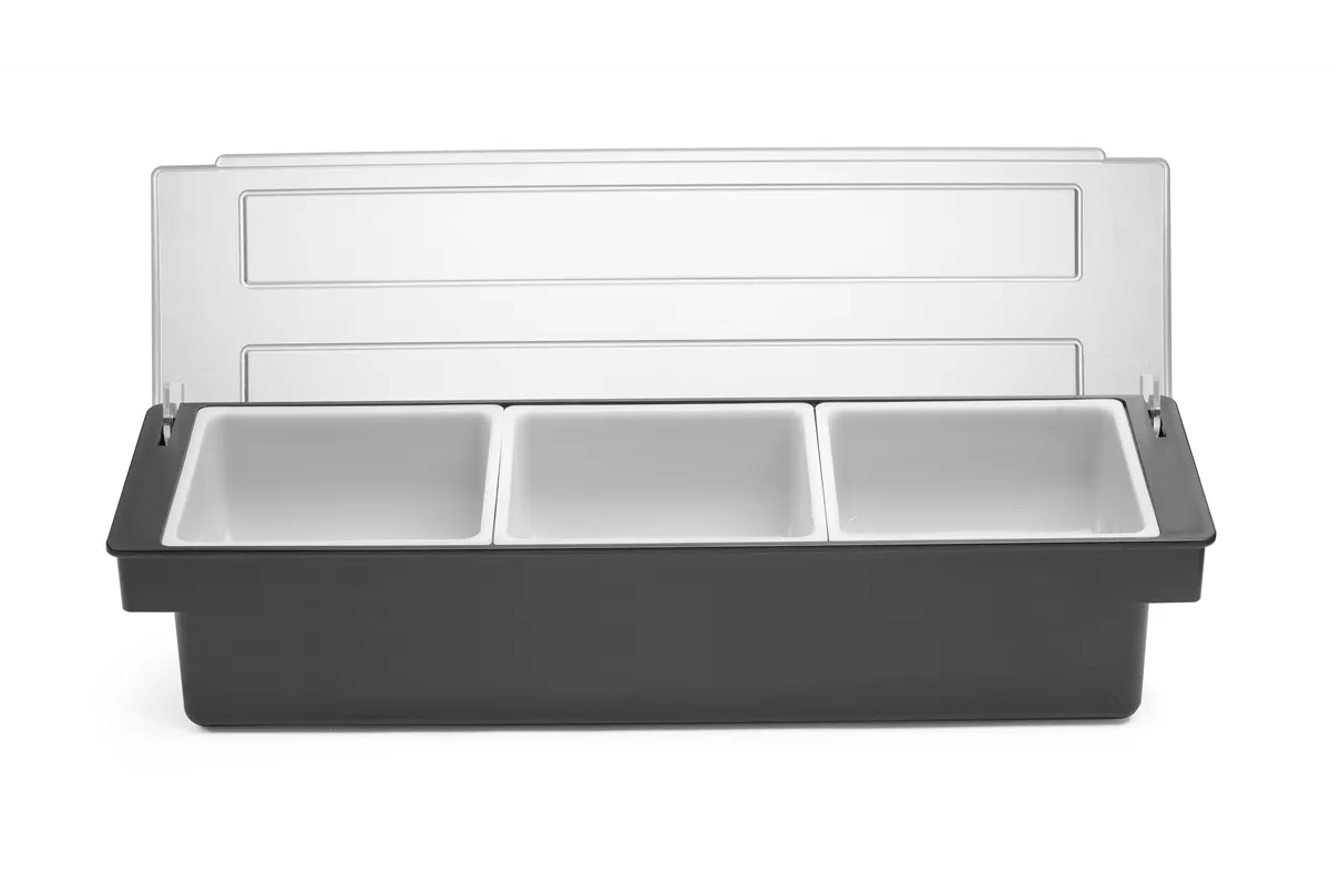 Pojemnik barmański na dodatki do drinków - 3 wkłady, czarny, 480x150x100mm BarUp 552018