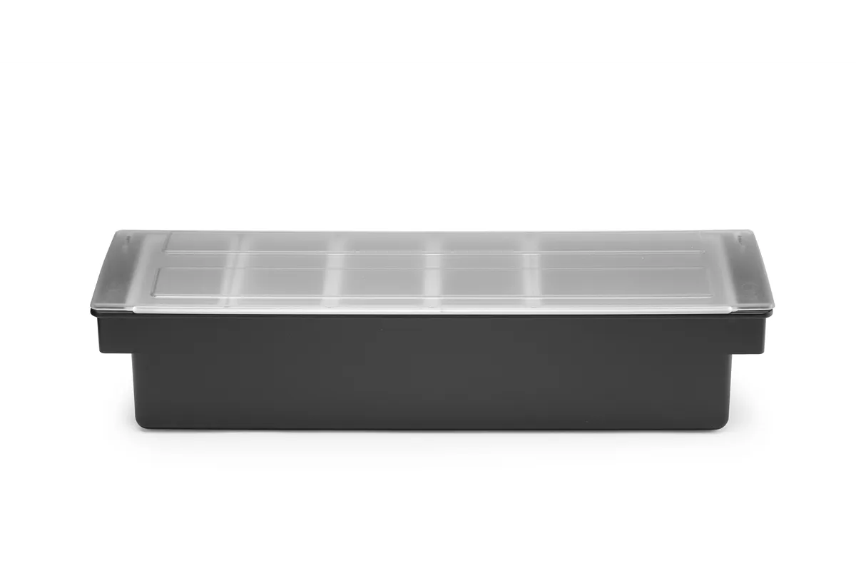 Pojemnik barmański na dodatki do drinków - 5 wkładów, czarny, 480x150x100mm BarUp 552131