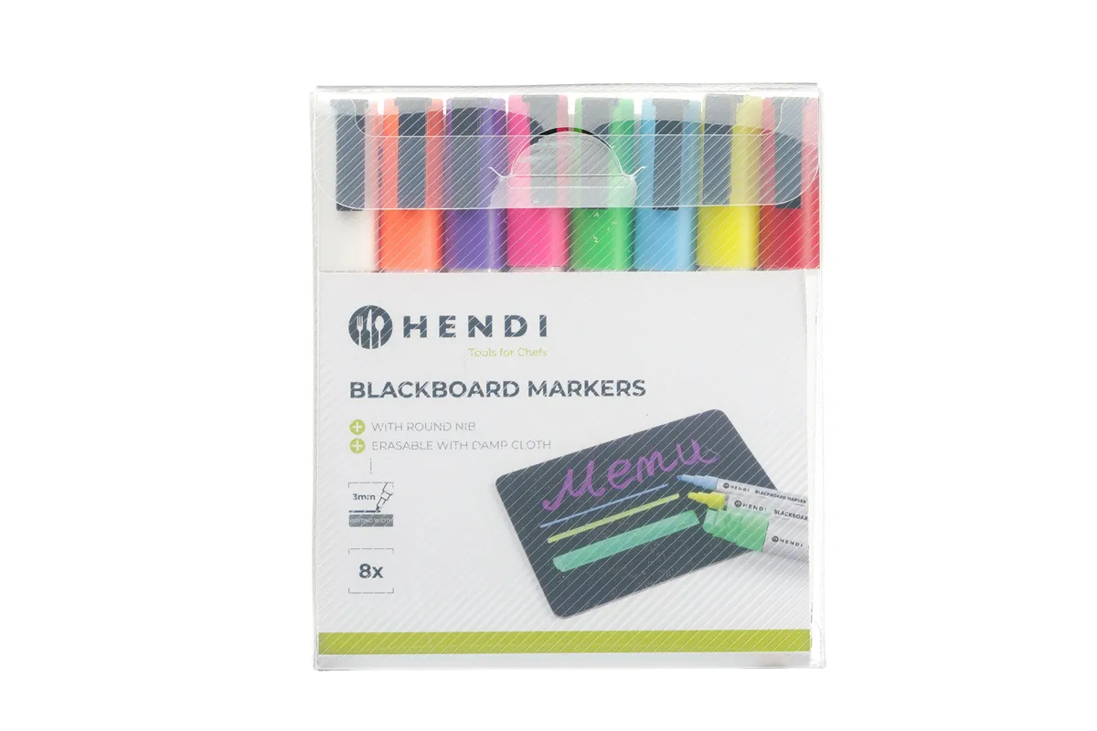 Markery do tablicy z wąską końcówką biały czerwony niebieski zielony żółty fioletowy pomarańczowy różowy Hendi 664278