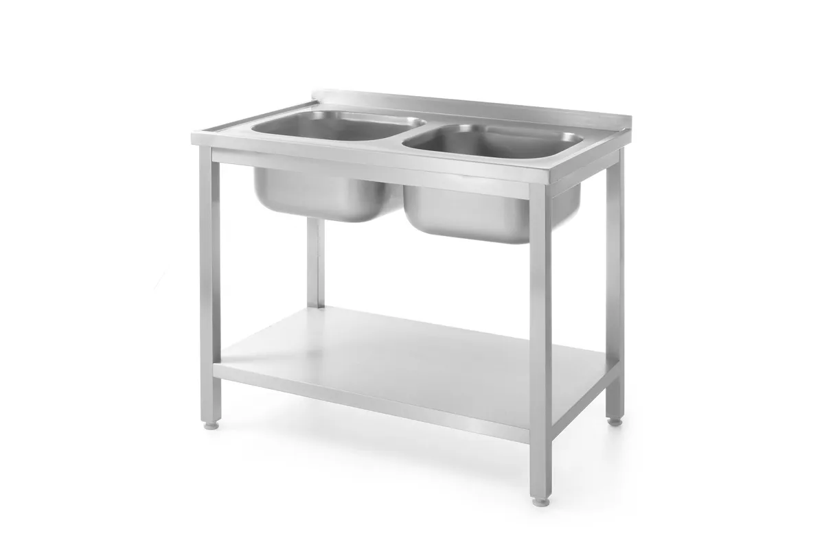 Stół z dwoma zlewami z półką – skręcany Profi Line Lokalizacja komory - pośrodku 1000x700x850 mm 1000x700x850mm Hendi 812969