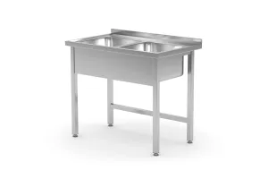 Stół z dwoma zlewami – spawany, Kitchen Line, Lokalizacja komory - pośrodku, 1000x600x850 mm, 1000x600x850mm Hendi 815007
