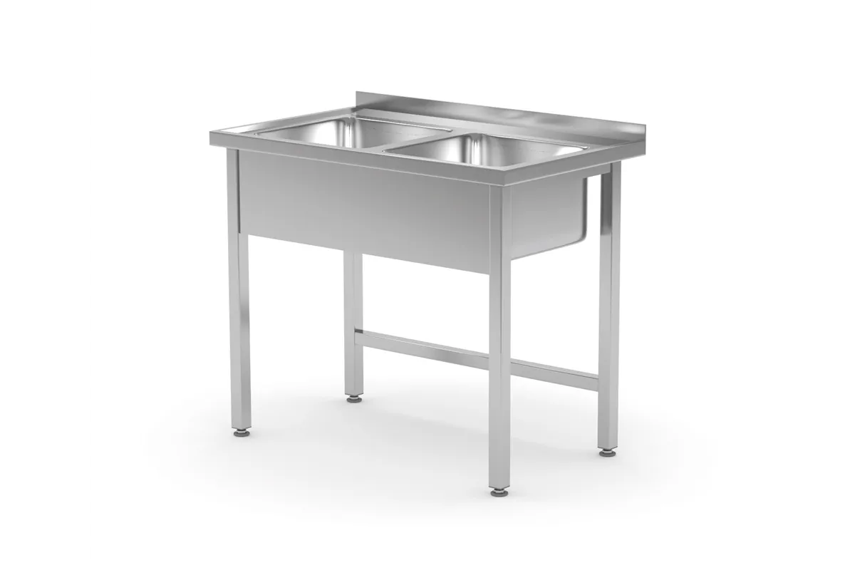 Stół z dwoma zlewami – spawany, Kitchen Line, Lokalizacja komory - pośrodku, 1000x600x850 mm, 1000x600x850mm Hendi 815007