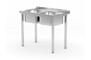 Stół z 2 zlewami – skręcany, Kitchen Line, 1000x600x850mm Hendi 817049