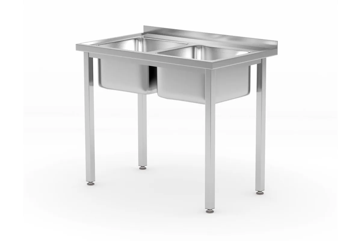 Stół z 2 zlewami – skręcany, Kitchen Line, 1000x600x850mm Hendi 817049