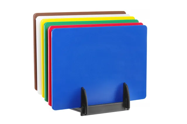 Zestaw 6 desek do krojenia HACCP ze stojakiem, 6 szt., 450x300mm, Prostokątny Hendi 825686