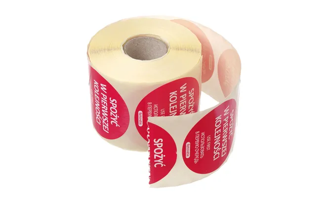 Etykiety Food Safety, wielokrotnego użytku – „SPOŻYĆ W PIERWSZEJ KOLEJNOŚCI", czerwony, 500 szt., ⌀50mm Hendi 850152