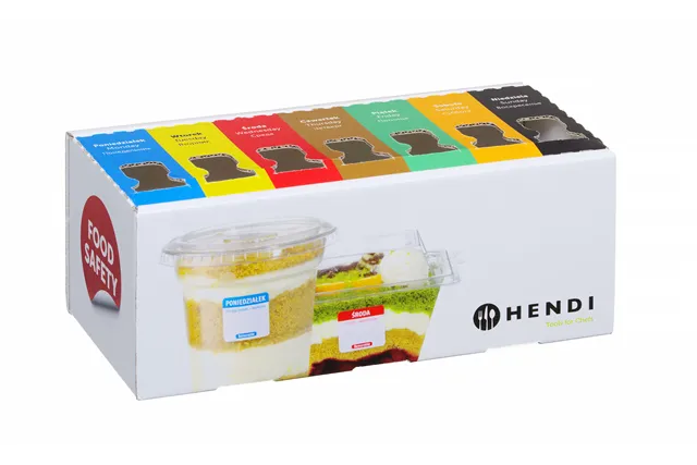 Zestaw etykiet wielorazowych Food Safety na każdy dzień tygodnia z podajnikiem, 240x80x100mm Hendi 850305