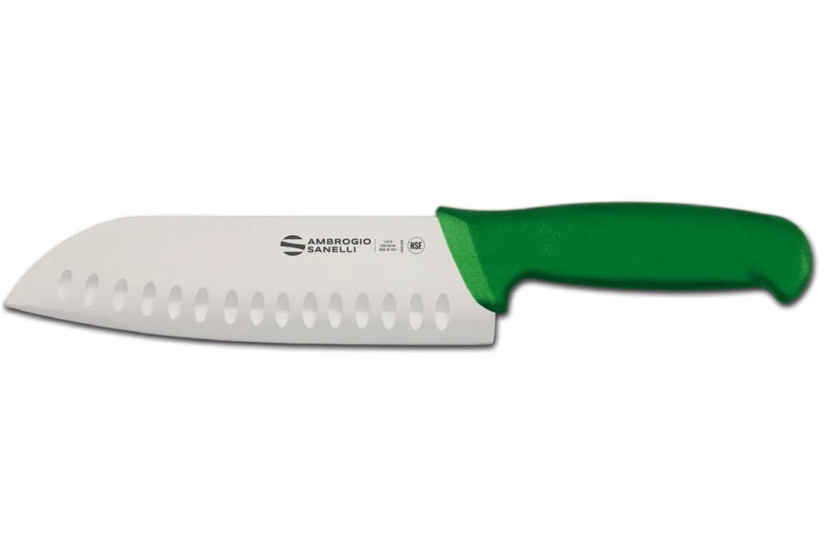 Nóż Santoku Supra Colore, ostrze ze żłobieniami, zielony, 310mm Ambrogio Sanelli S350.018G
