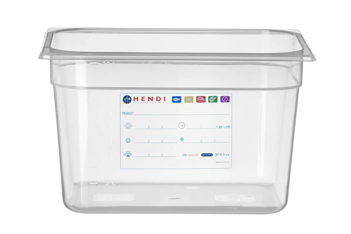 Pojemnik GN 1/2 HACCP, GN 1/2, 12,5L, transparentny, 325x265x200mm Hendi 880159