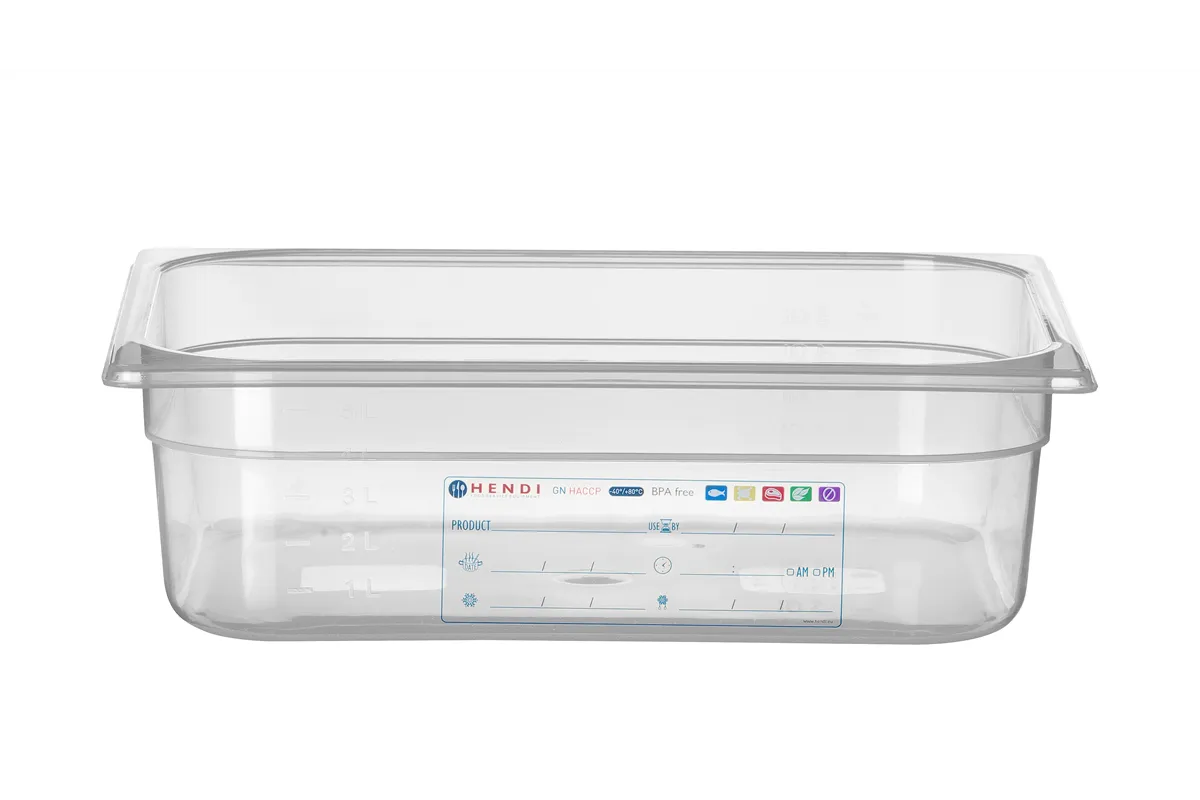 Pojemnik GN 1/2 HACCP, GN 1/2, 6,5L, transparentny, 325x265x100mm Hendi 880173