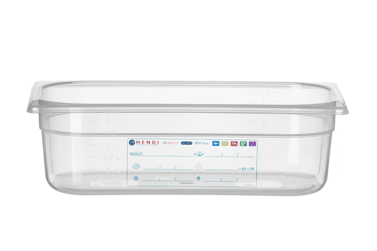 Pojemnik GN 1/3 HACCP, GN 1/3, 4L, transparentny, 325x176x100mm Hendi 880272