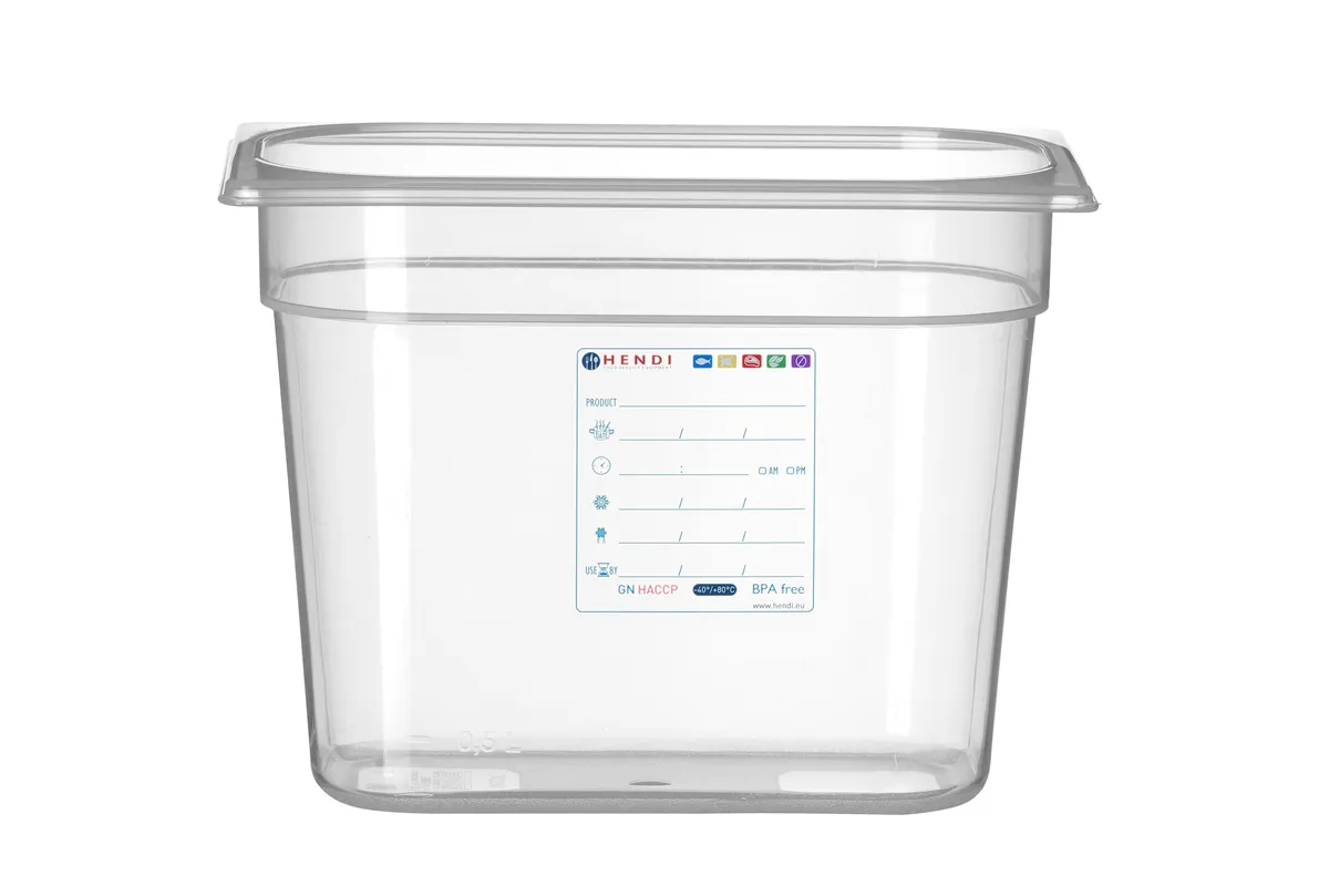 Pojemnik GN 1/4 HACCP, GN 1/4, 5,5L, transparentny, 265x162x200mm Hendi 880357