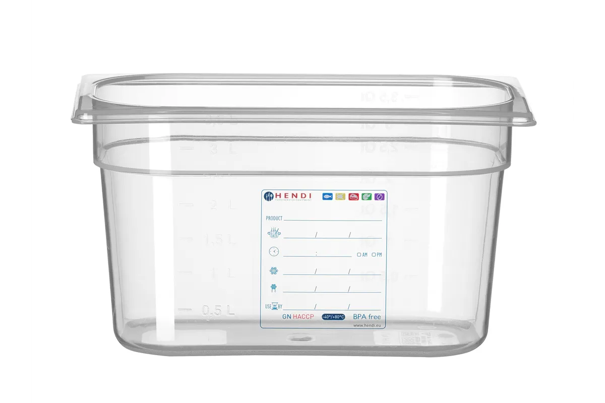 Pojemnik GN 1/4 HACCP, GN 1/4, 4L, transparentny, 265x162x150mm Hendi 880364