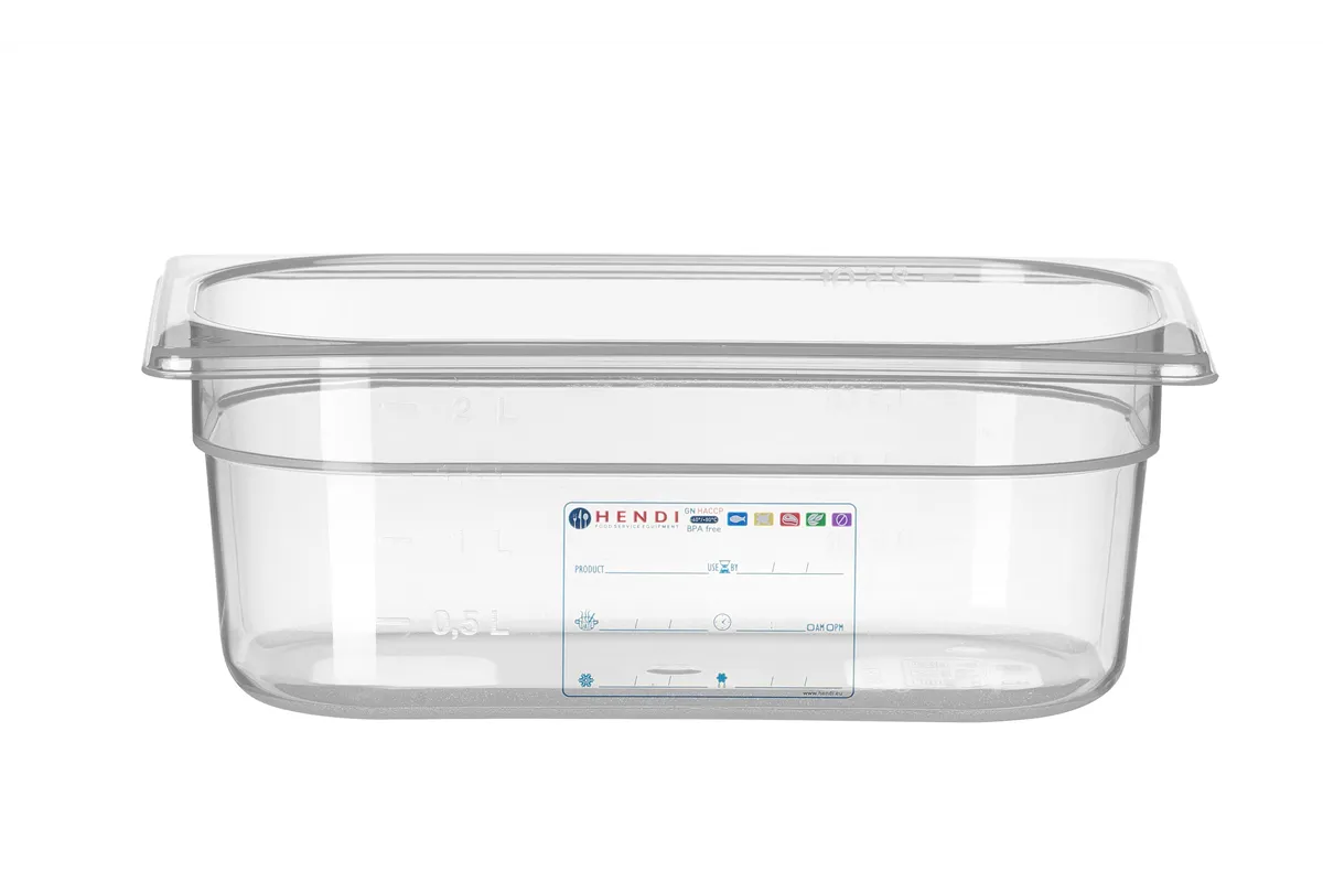 Pojemnik GN 1/4 HACCP, GN 1/4, 2,8L, transparentny, 265x162x100mm Hendi 880371