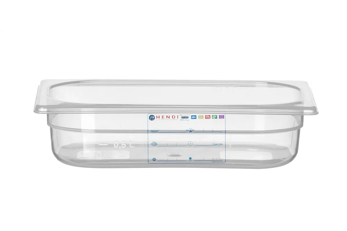 Pojemnik GN 1/4 HACCP, GN 1/4, 1,8L, transparentny, 265x162x65mm Hendi 880388