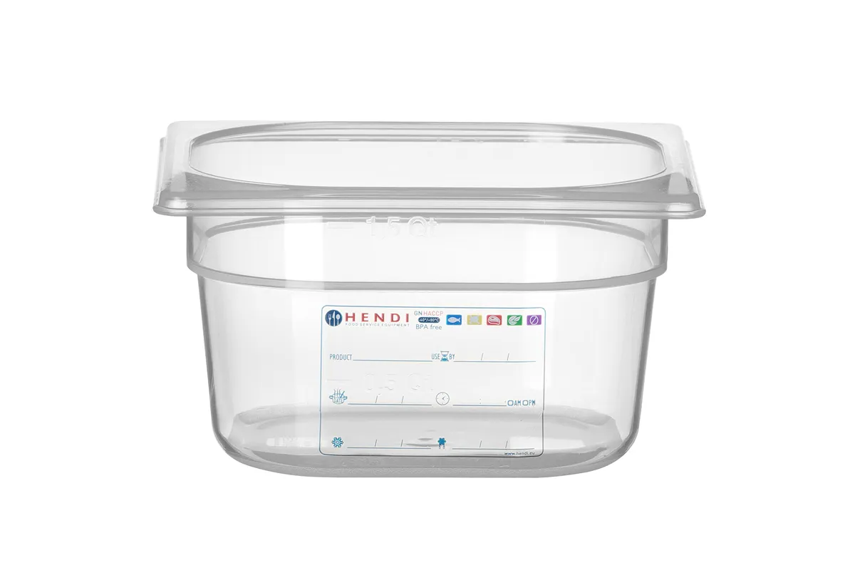 Pojemnik GN 1/6 HACCP, GN 1/6, 1,6L, transparentny, 176x162x100mm Hendi 880470