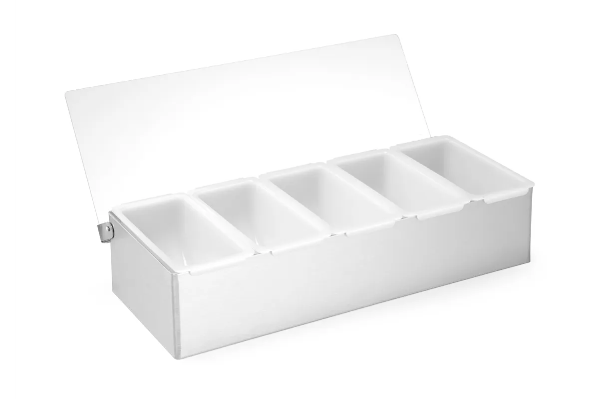 Pojemnik barmański na dodatki do drinków, 5 kontenerów, 375x140x90mm BarUp 552100