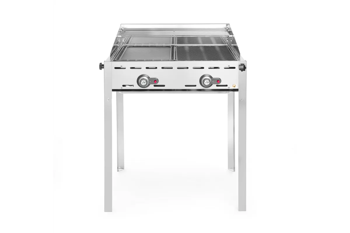 Grill Green Fire 2-palnikowy, Profi Line, Emaliowana patelnia żeliwna i ruszt GN 1/1, 11,6kW, 740x615x825mm Hendi 149508
