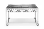 Grill Green Fire 4-palnikowy, Profi Line, podstawa z półką na kółkach, jasnoszary, 22kW, 1400x612x825mm Hendi 149614