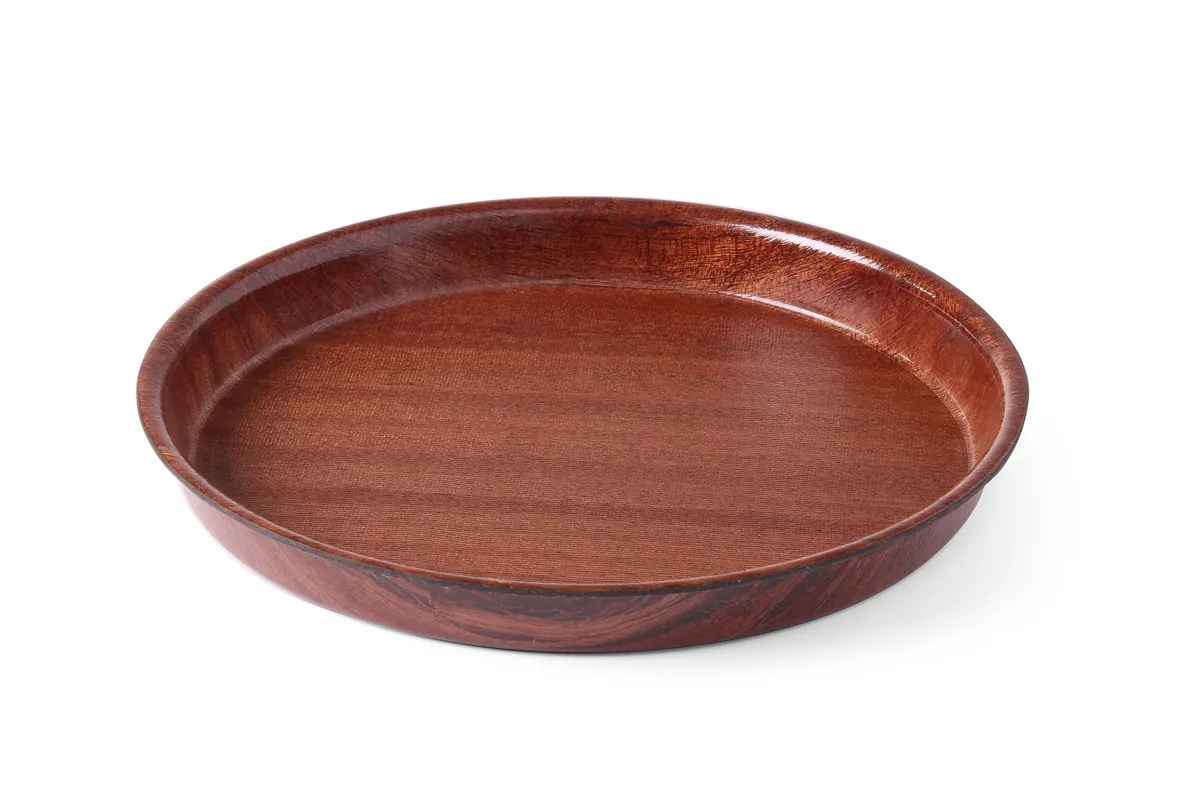 Taca do serwowania laminowana, antypoślizgowa, okrągła, wysoki rant, mahoniowy, ⌀420x30mm AmerBox 507773