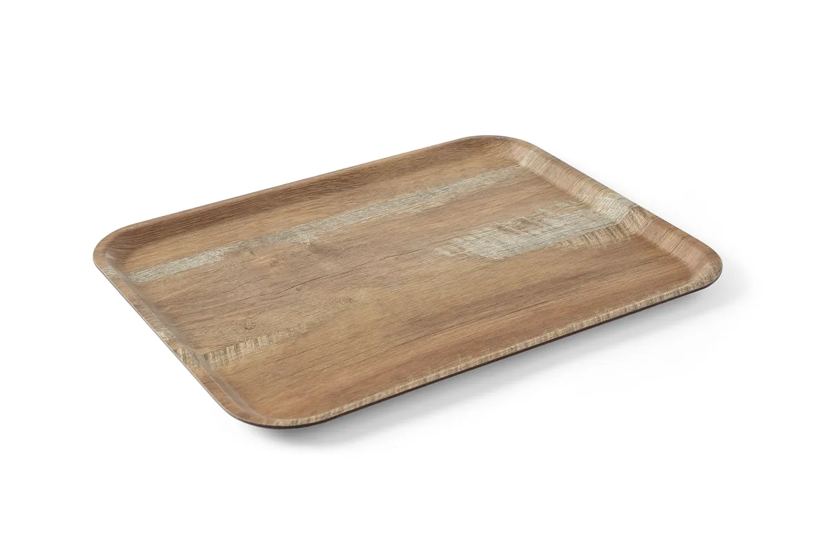 Taca do serwowania z laminatem z melaminy, antypoślizgowa, z wzorem drewna, drewno, 370x530mm AmerBox 508947