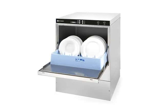 Zmywarka do naczyń 50x50 z dozownikiem detergentu i pompą spustową 400V/6600W 570x600x830mm Hendi 233054
