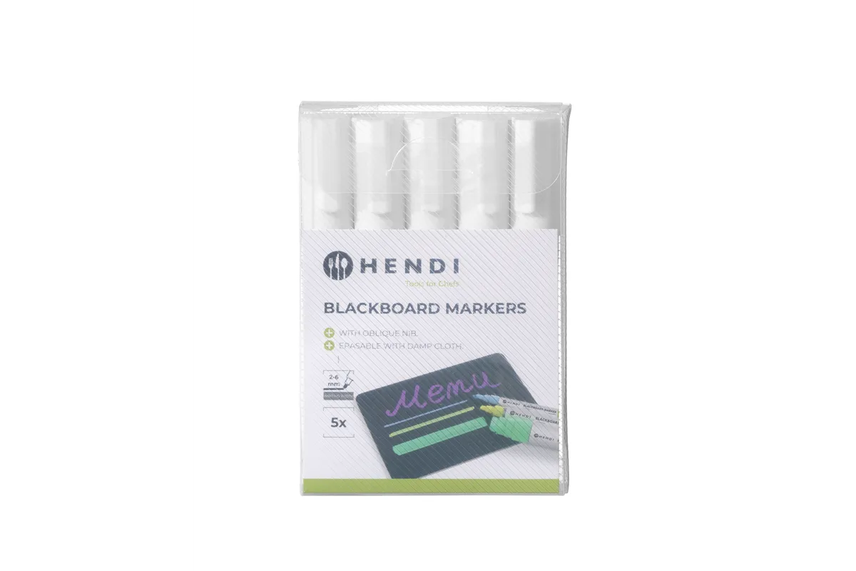 Markery do tablicy z wąską końcówką, 5 białych markerów Hendi 664209