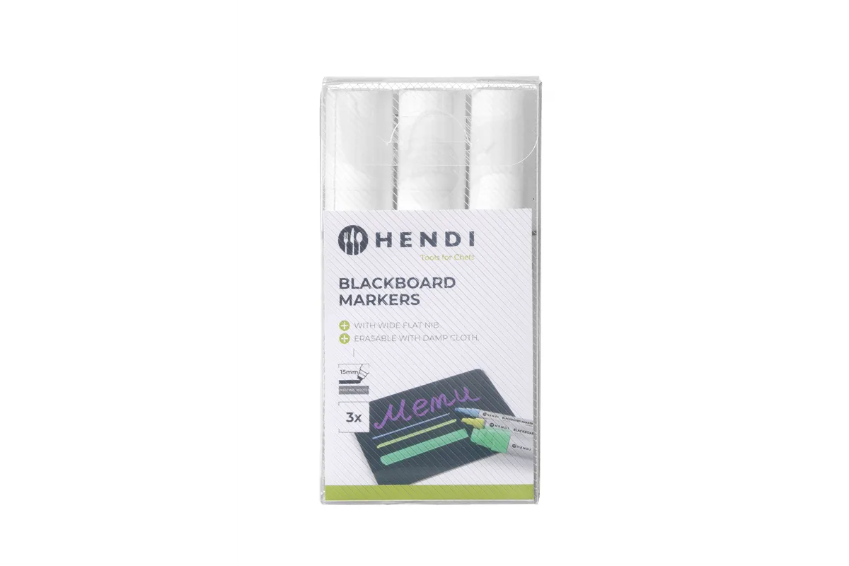 Markery do tablicy z szeroką końcówką, 3 białe markery Hendi 664223