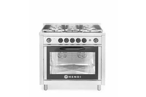 Kuchnia gazowa 5-palnikowa z piekarnikiem elektrycznym i grillem Kitchen Line 230V/2900W 14,3kW 900x653x900mm Hendi 225707