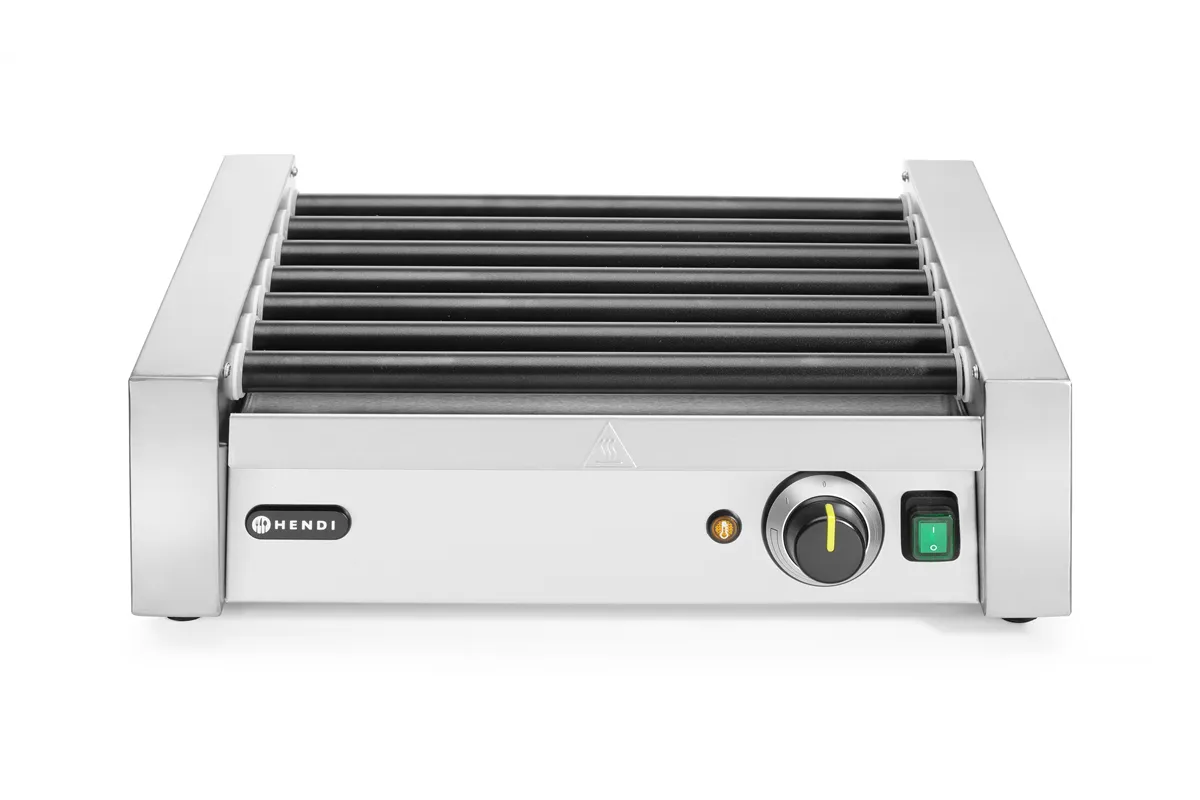 Podgrzewacz rolkowy do parówek jednostrefowy, 7 rolek, 230V/740W, 525x365x176mm Hendi 268506