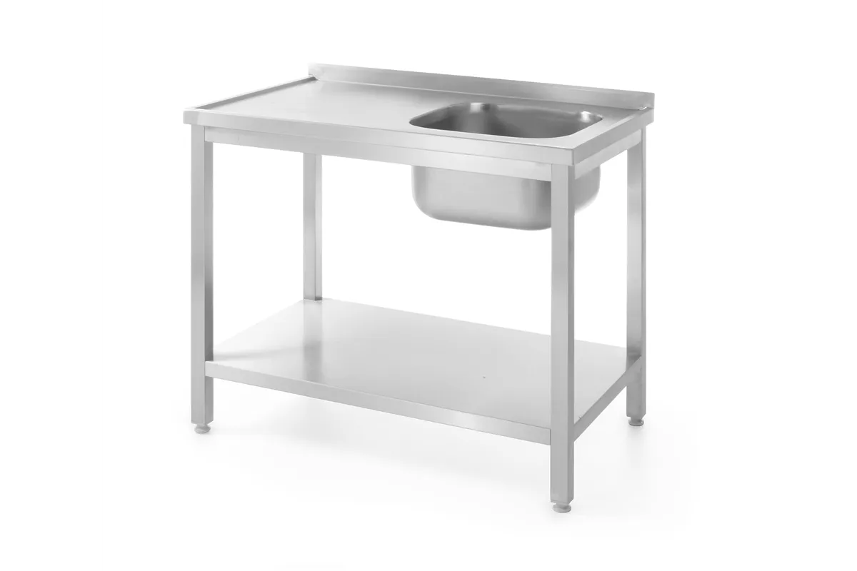 Stół ze zlewem i półką – skręcany, głębokość 600 mm, Profi Line, Lokalizacja komory - po prawej, 1000x600x850mm Hendi 811870