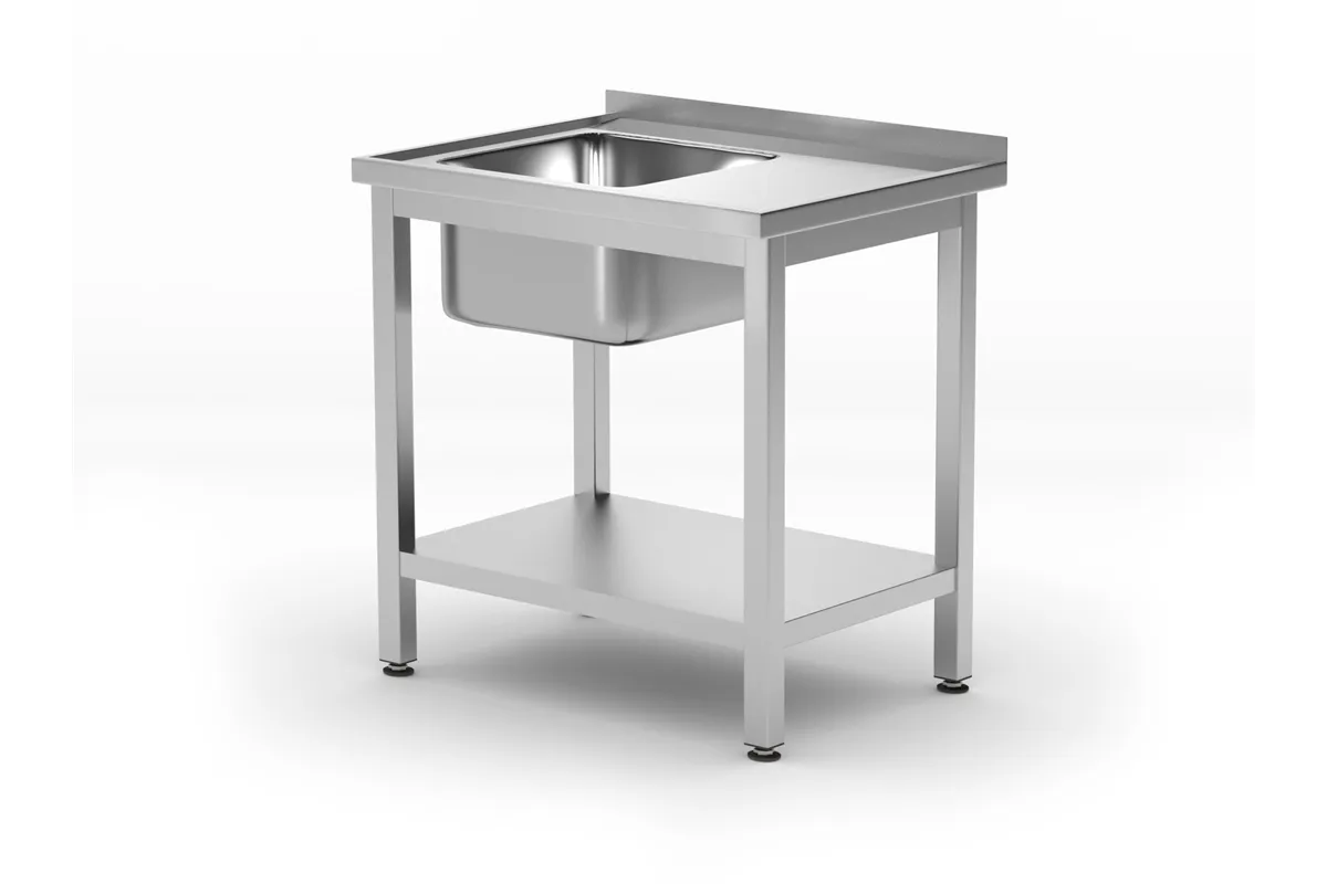 Stół ze zlewem i półką – skręcany, głębokość 600 mm, Profi Line, Lokalizacja komory - po lewej, 800x600x850mm Hendi 812495