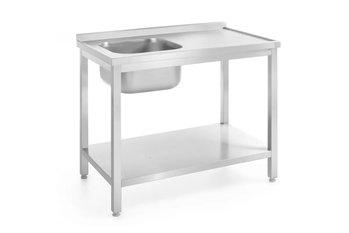 Stół ze zlewem i półką – skręcany, głębokość 600 mm, Profi Line, Lokalizacja komory - po lewej, 1000x600x850mm Hendi 812631