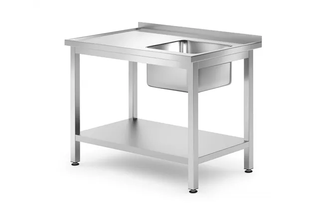 Stół ze zlewem i półką – skręcany, głębokość 700 mm, Profi Line, Lokalizacja komory - po prawej, 1000x700x850mm Hendi 812938