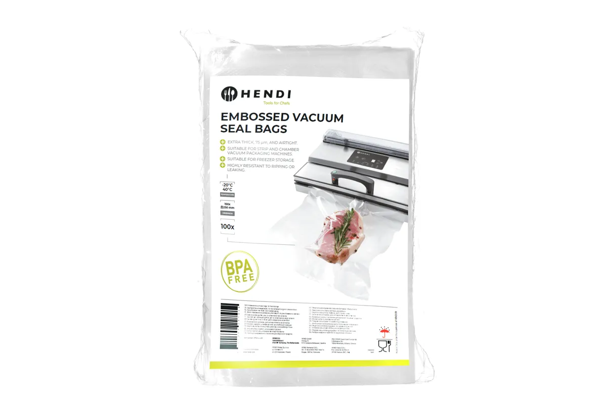 Worki moletowane do pakowarek próżniowych do przechowywania żywności Worki moletowane do pakowania 100szt 150x250mm Hendi 297414