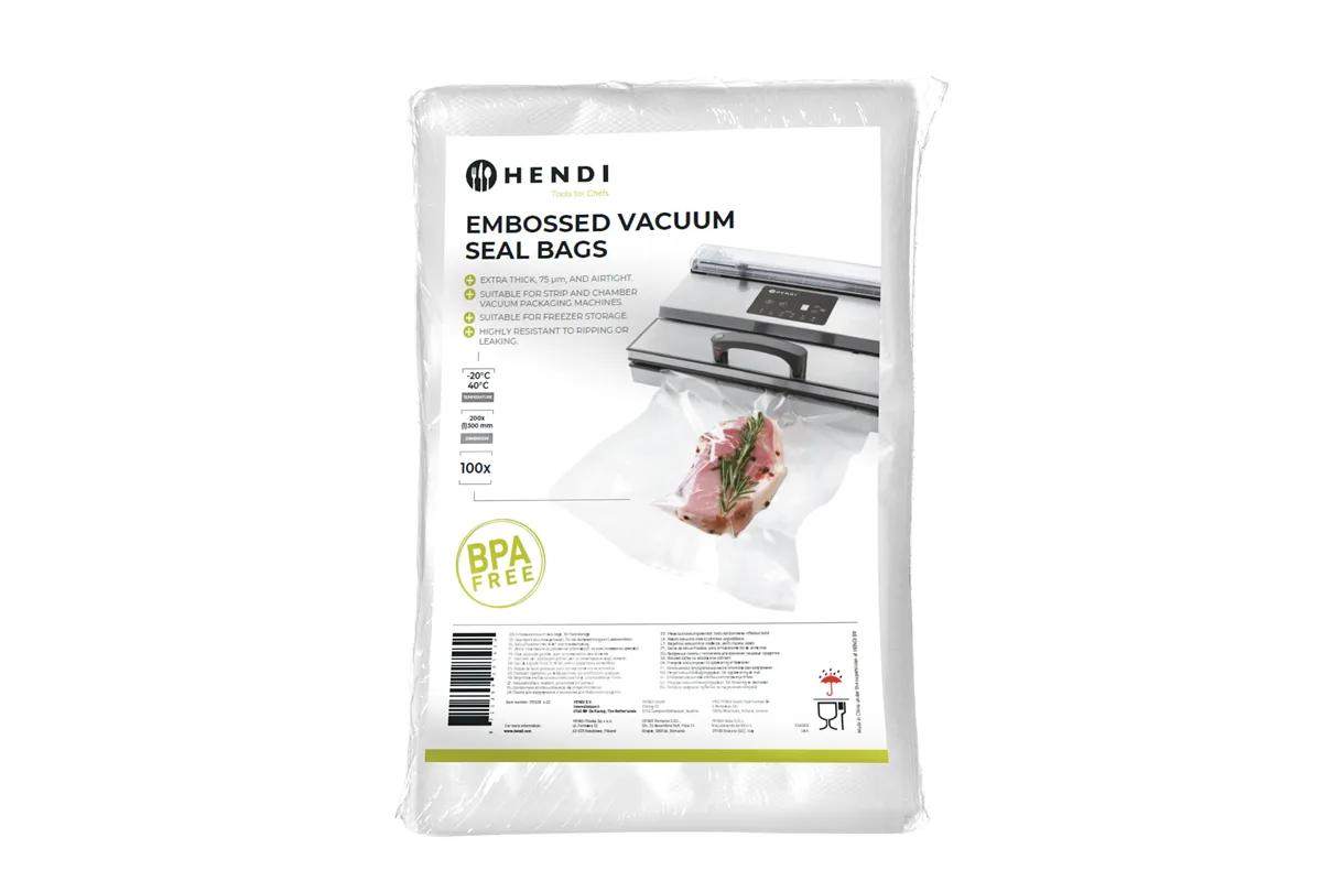 Worki moletowane do pakowarek próżniowych, do przechowywania żywności, 100 szt., 200x300mm Hendi 297438