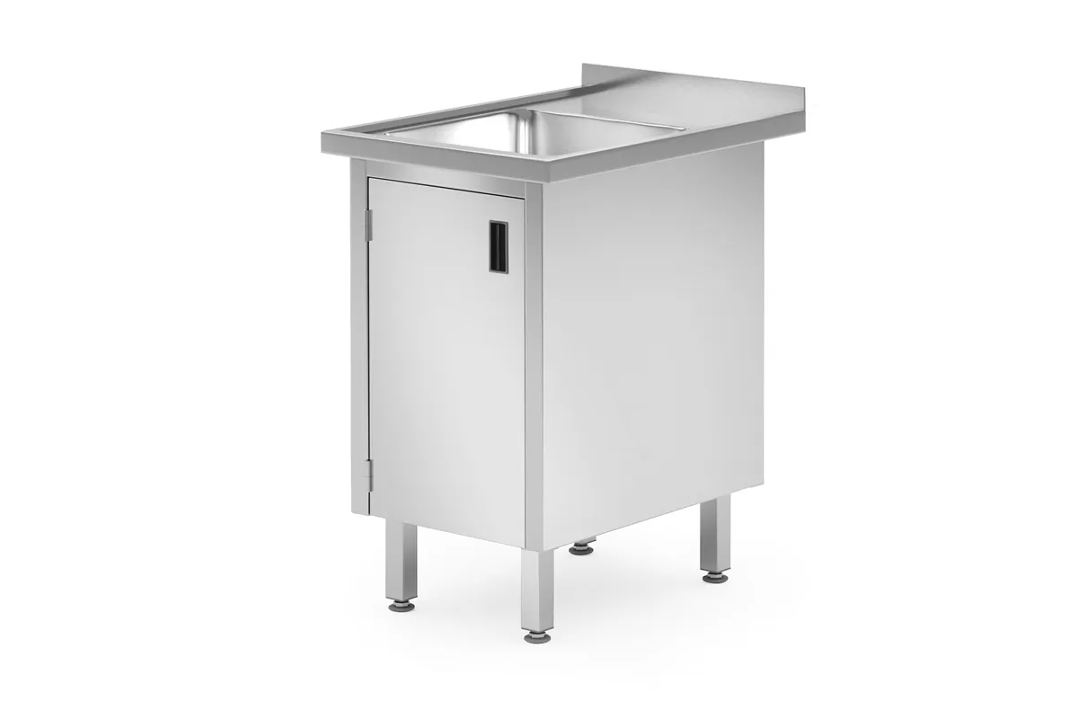Stół ze zlewem, szafka – spawany, z drzwiami na zawiasach, Profi Line, 500x700x850 mm, 500x700x850mm Hendi 813539