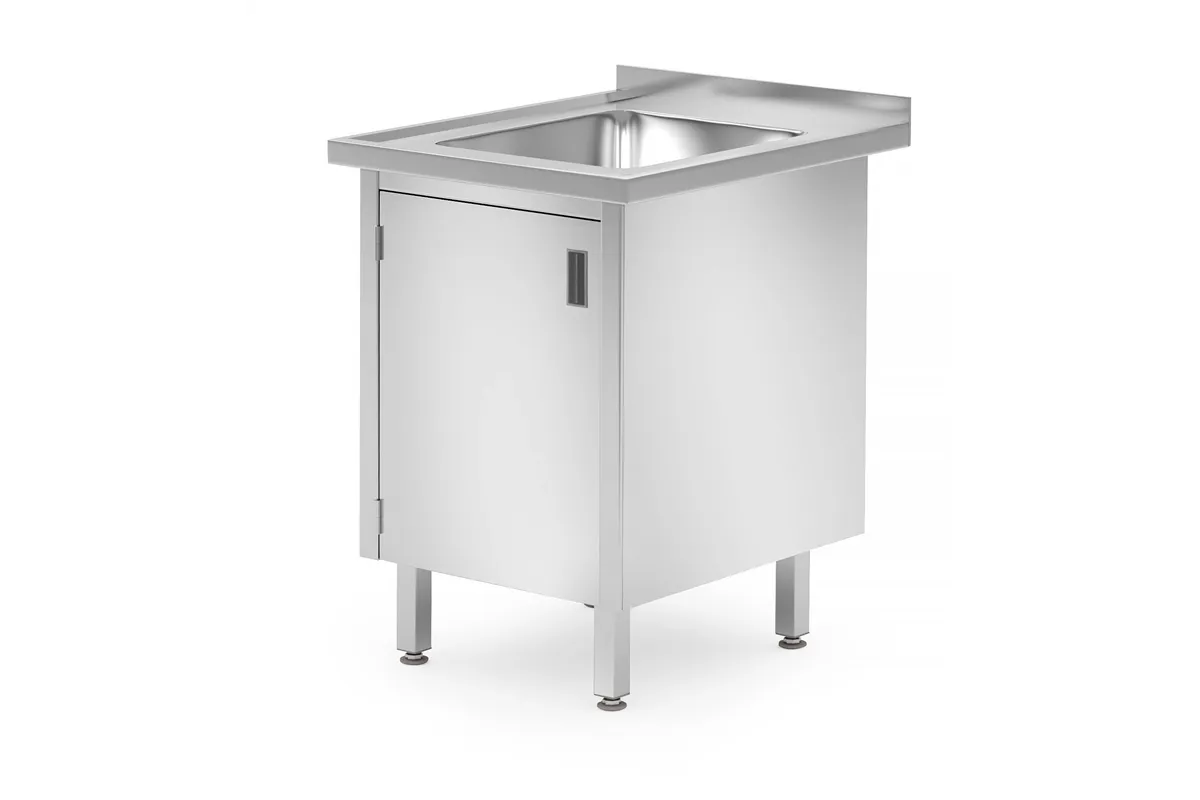 Stół ze zlewem, szafka – spawany, z drzwiami na zawiasach, Profi Line, 600x700x850 mm, 600x700x850mm Hendi 813546